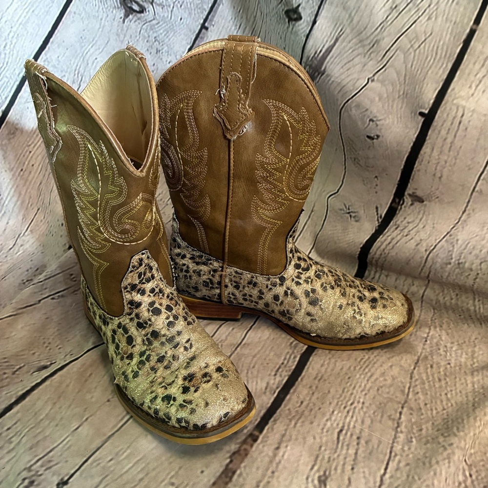 Roper Girl’s Glitter Leopard Faux Leather Western Cowgirl Boot Size 3‎ GUC